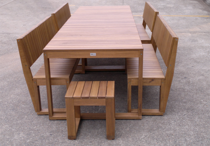 Large Outdoor Timber Dining Sets - The Entertainer Designs with backs and end stools
