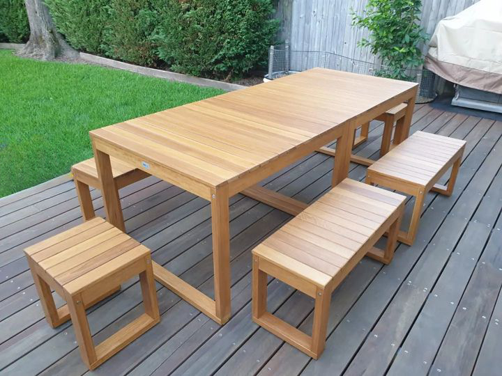 Outdoor Dining Set Large Entertainer Design with End Stools Beccali