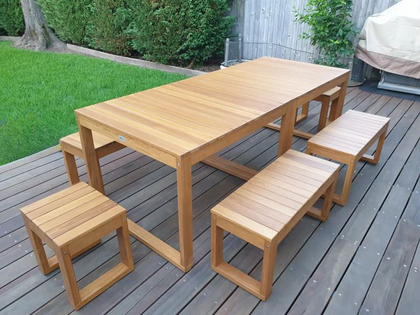 Large Outdoor Timber Dining Sets - The Entertainer Design with stools