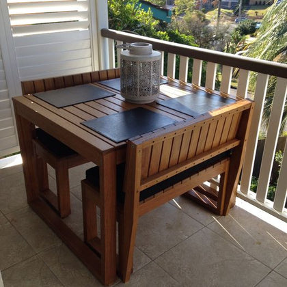 3 piece Outdoor Timber Dining Set with backs - Exemplar Design