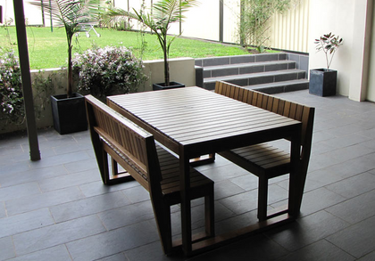 3 piece Outdoor Timber Dining Set with backs - Exemplar Design